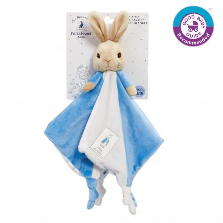 Peter rabbit blue and white soft comfort blanket with knotted ends 