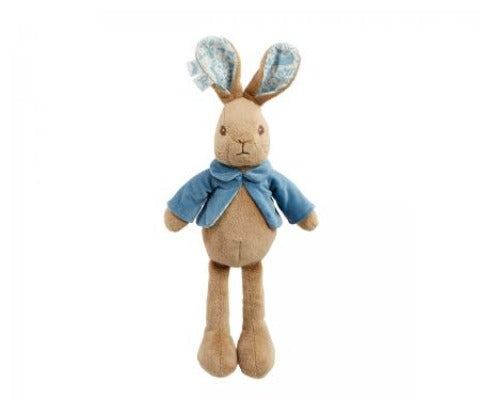 Peter rabbit baby soft toy white lines ears in blue floral design