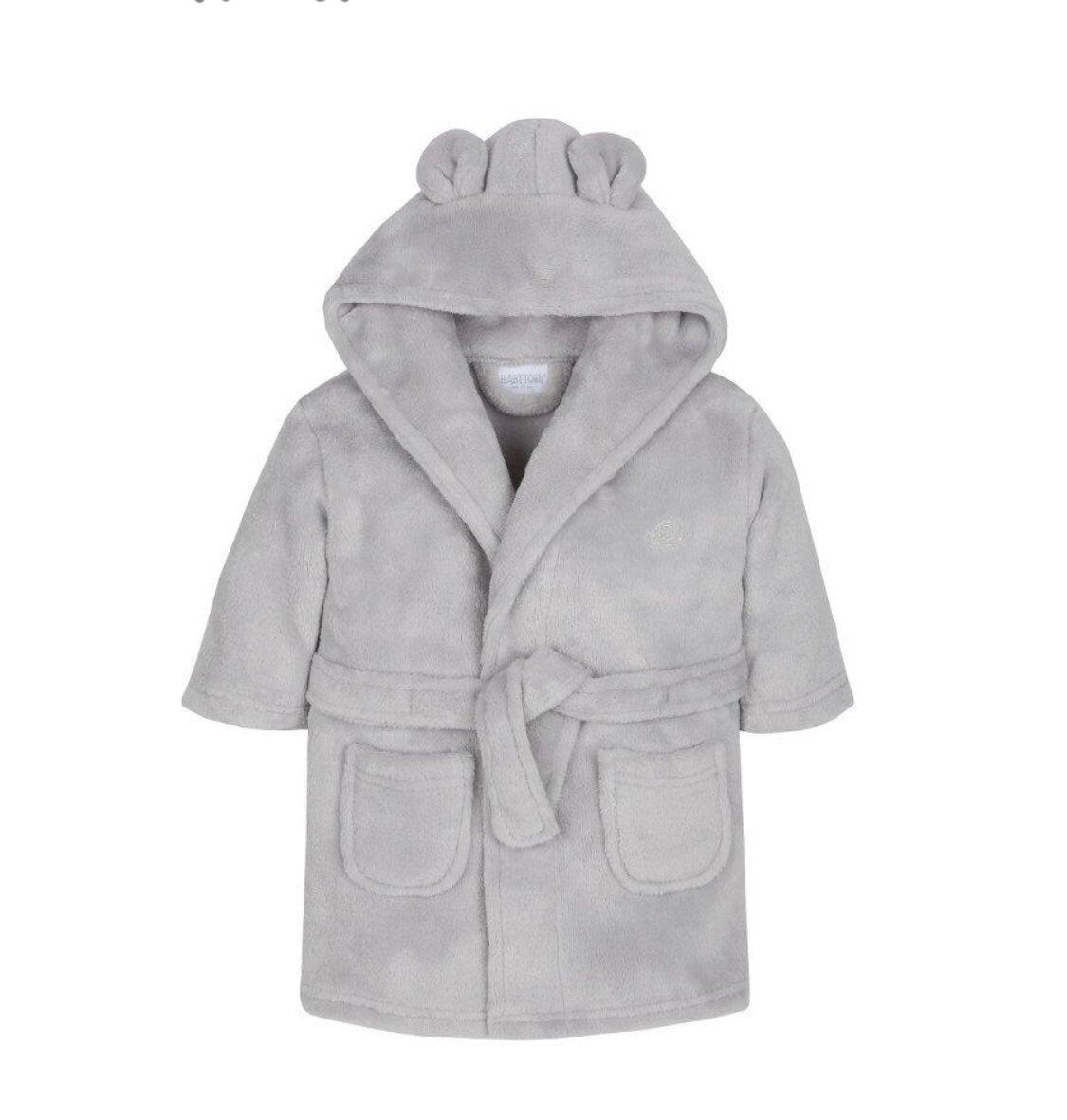 Personalised Baby Dressing Gown With Cute Ears, Luxury  Unisex Personalisable  Baby Gift Grey
