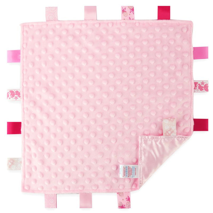 Taggie Blanket, Personalisable Pink Baby Comforter,  Baby Sensory Gift