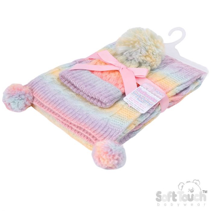 Rainbow Baby PomPom Blanket And Baby PomPom Hat