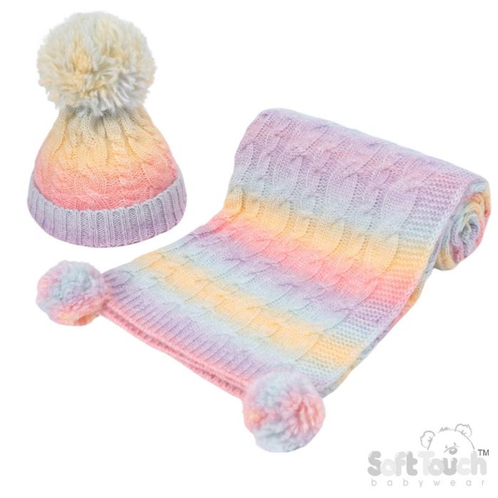 Rainbow Baby PomPom Blanket And Baby PomPom Hat