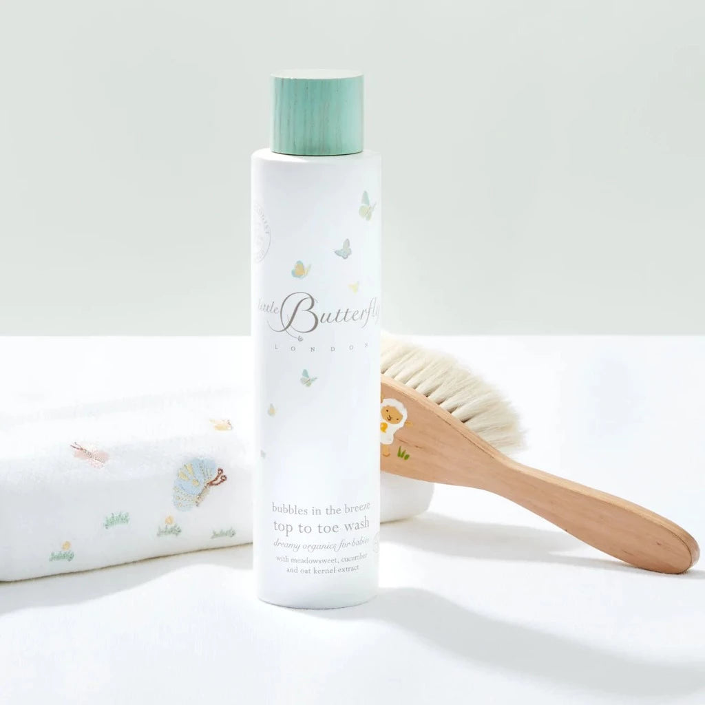 Luxury baby top to top wash in a white box with delicate butterflies